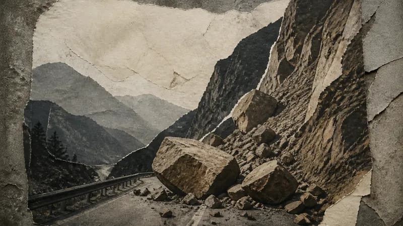 Landslide on Lahij road - Boulders block highway